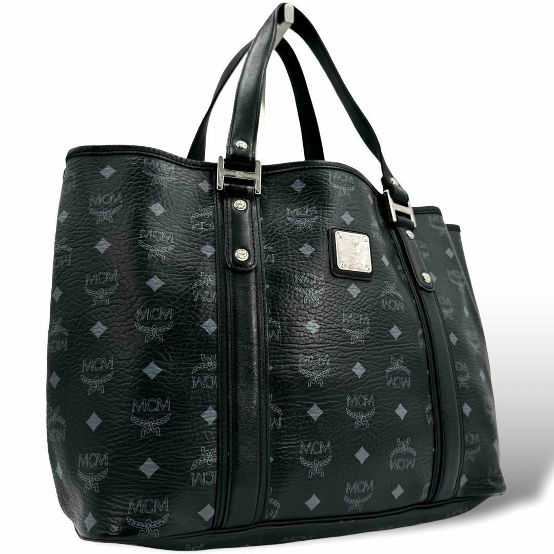 MCM(エムシーエム)の美品 MCM トートバッグ ハンドバッグ 肩掛け ロゴグラム レザー ブラック レディースのバッグ(トートバッグ)の商品写真