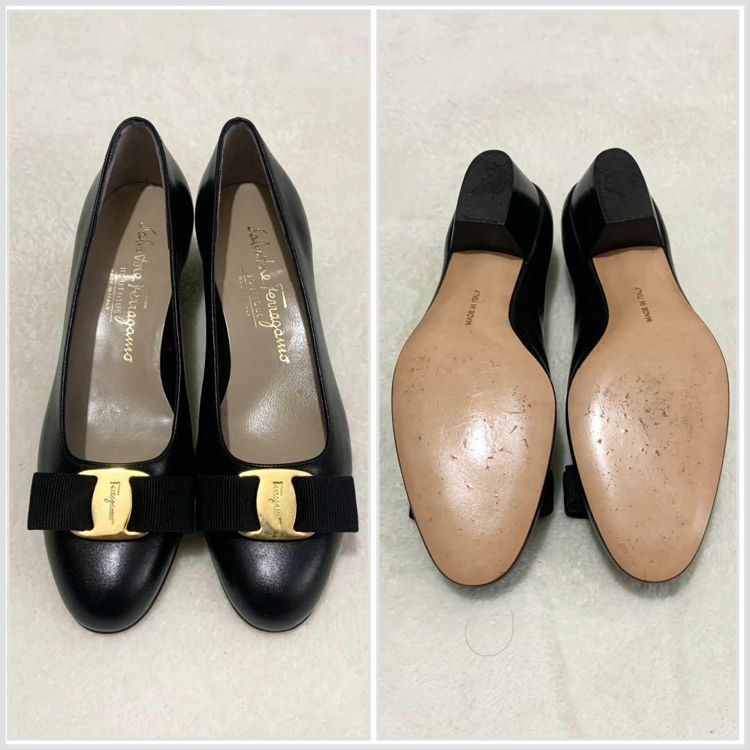 Salvatore Ferragamo(サルヴァトーレフェラガモ)の【美品】サルヴァトーレフェラガモ VARA ヴァラ パンプス 黒 レザー 5 C レディースの靴/シューズ(ハイヒール/パンプス)の商品写真