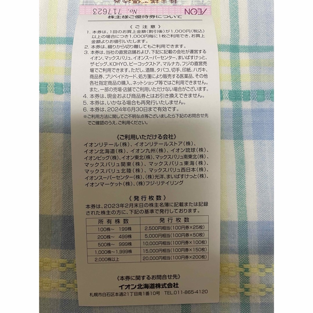 イオン株主優待券10,000円分 チケットの優待券/割引券(その他)の商品写真