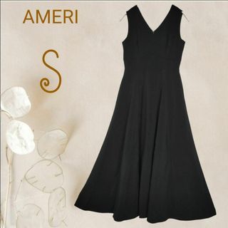 Ameri VINTAGE - b3206【アメリ】ノースリーブＶネック　パーティドレス ロングワンピース黒S