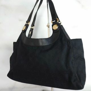 グッチ(Gucci)のGUCCI グッチ ハンドバッグ 黒 GGキャンバス レザー 金具 ブラック(トートバッグ)