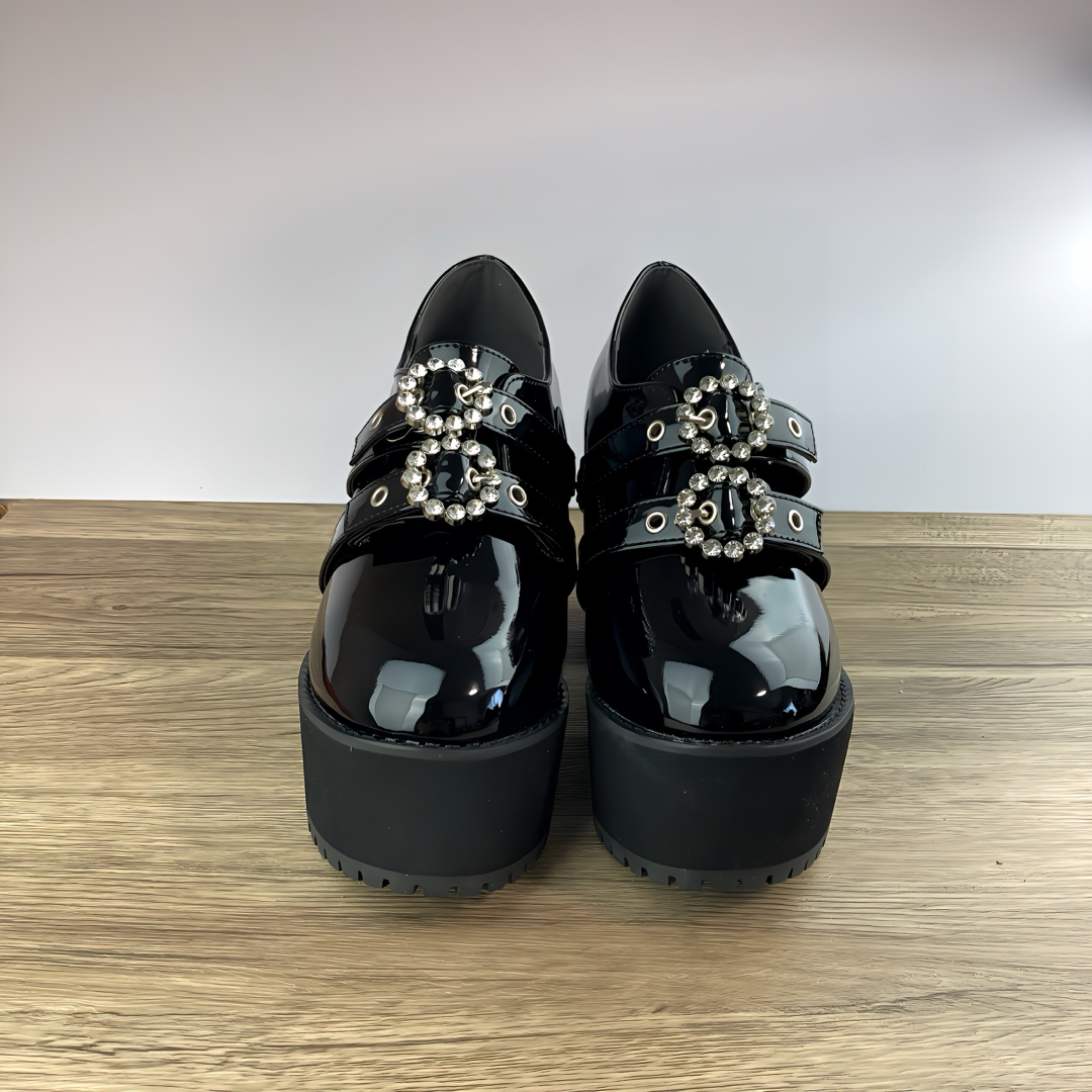 attagirl(アタガール)のアタガール 厚底 ダブルバックル厚底 シューズ 地雷系 黒 Lサイズ レディースの靴/シューズ(ローファー/革靴)の商品写真