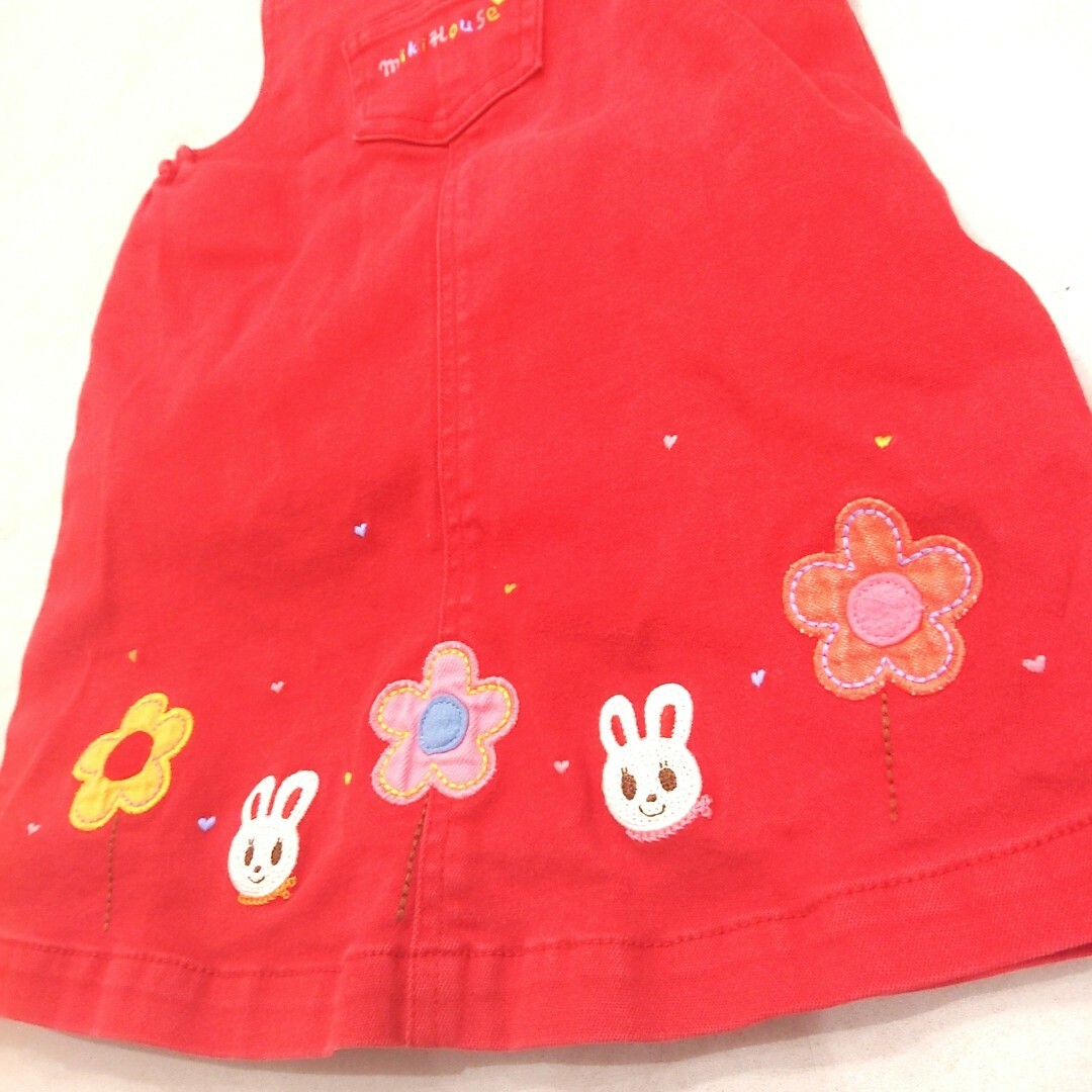 mikihouse(ミキハウス)のMIKIHOUSE  80  90  ジャンパースカート  ワンピース 赤 キッズ/ベビー/マタニティのキッズ服女の子用(90cm~)(ワンピース)の商品写真