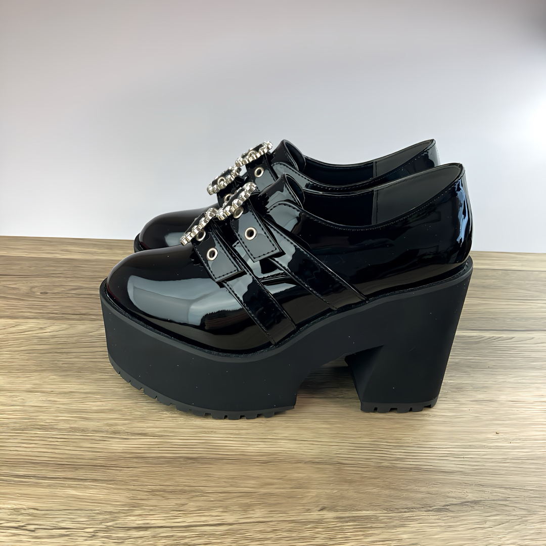 attagirl(アタガール)のアタガール 厚底 ダブルバックル厚底 シューズ 地雷系 黒 3Lサイズ レディースの靴/シューズ(ローファー/革靴)の商品写真