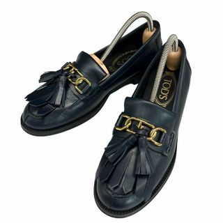 トッズ(TOD'S)の良品 TOD’S ローファー 革靴 タッセル フリンジ レザー 黒 36表記(ローファー/革靴)