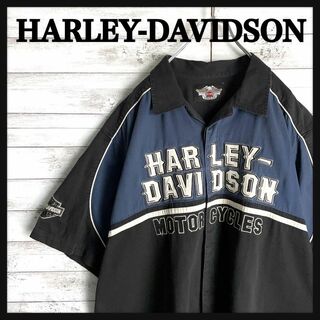 Harley Davidson - 9566【希少デザイン】ハーレーダビッドソン☆ビッグロゴ半袖ワークシャツ入手困難