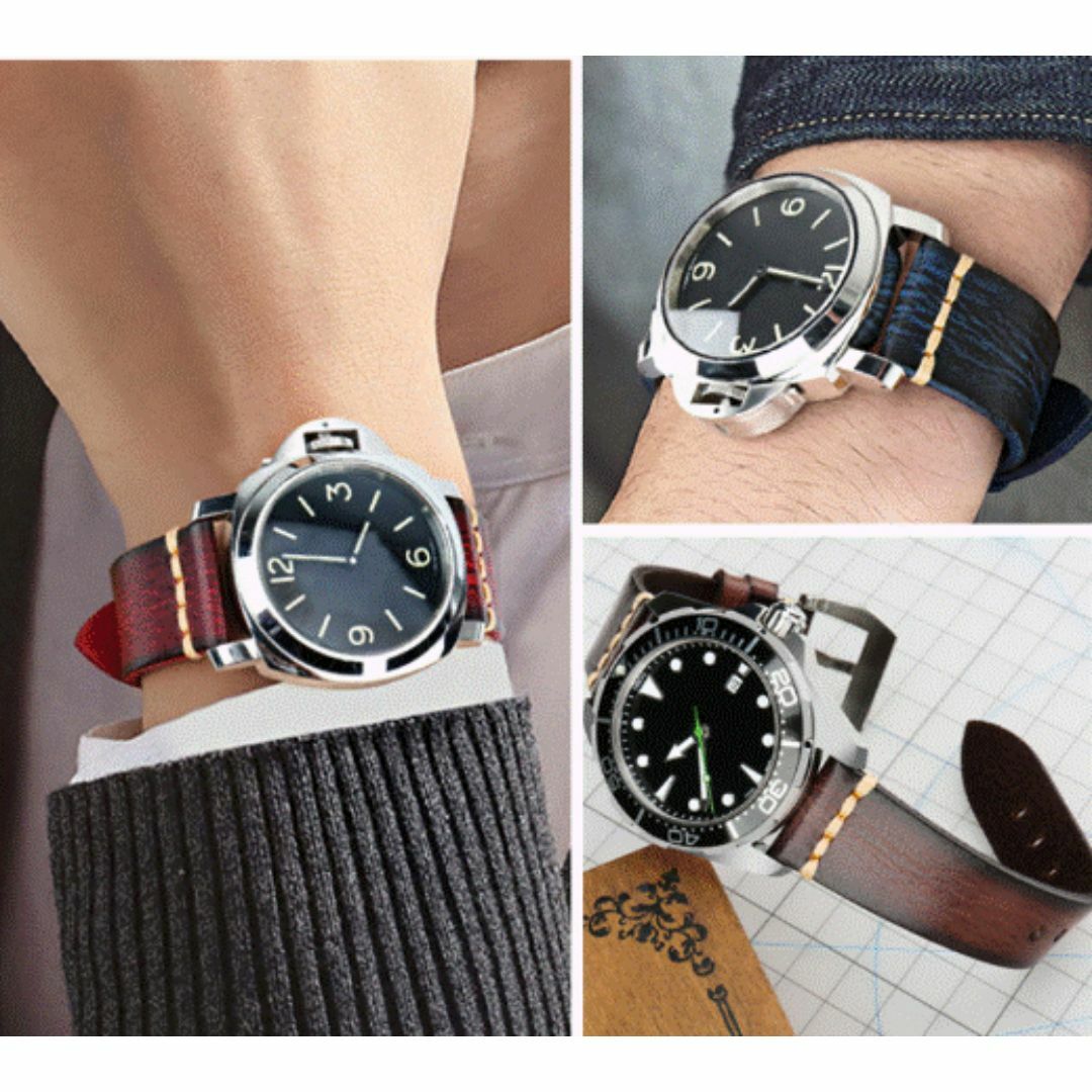 腕時計 レザーベルト 24mm 緑 パネライ ルミノール 互換 ラジオミール メンズの時計(レザーベルト)の商品写真