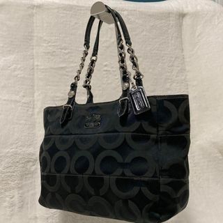 コーチ(COACH)のCOACH オプアート トートバッグ ブラック 馬車 キャンバス レザー A4(トートバッグ)