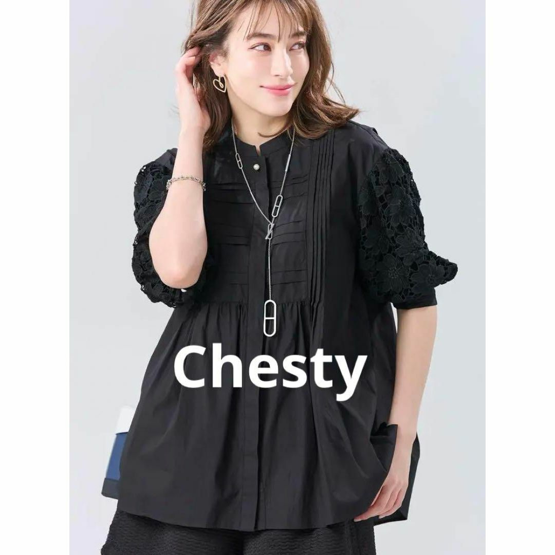 Chesty(チェスティ)のチェスティ レーススリーブブラウス 　黒 レディースのトップス(シャツ/ブラウス(半袖/袖なし))の商品写真