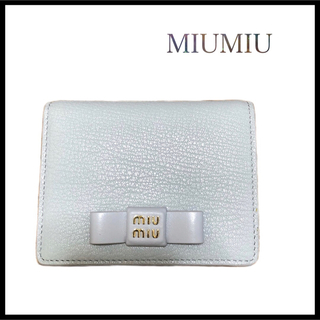 【新品未使用品】【新型】MIUMIU ミュウミュウ　二つ折り財布　リボン　水色