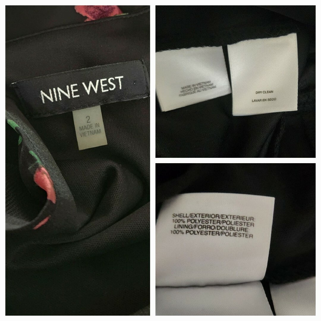 NINE WEST(ナインウエスト)の大変美品　NINE WEST　　花柄のジョーゼットワンピース　リボン レディースのワンピース(ひざ丈ワンピース)の商品写真