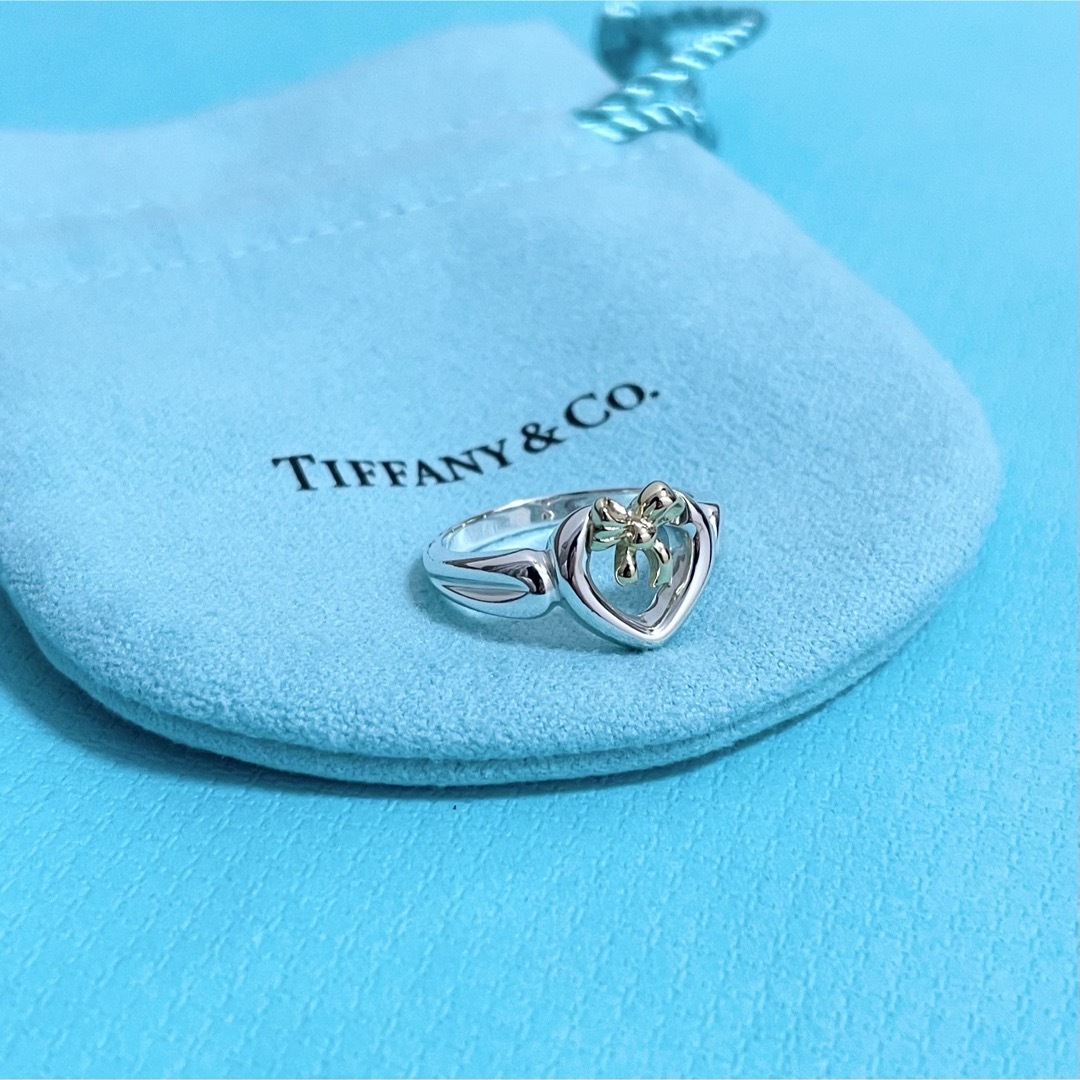 Tiffany & Co.(ティファニー)の【希少】Tiffany & Co. ハート リボン リング 指輪 16号 金 銀 レディースのアクセサリー(リング(指輪))の商品写真