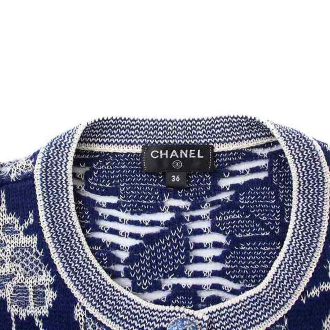 CHANEL(シャネル)のシャネル フラワー ココマーク ニットカーディガン 長袖 ロゴボタン 36 青 レディースのトップス(カーディガン)の商品写真