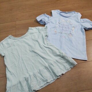 ガーリーTシャツ 2枚セット 薄グリーン120cm ＆ くすみブルー130cm(Tシャツ/カットソー)