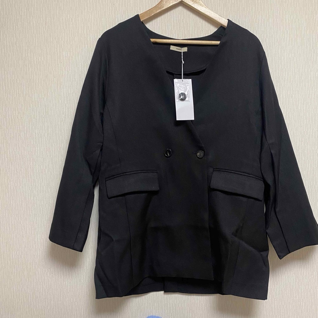 Kastane(カスタネ)のmystic ノーカラー袖スリットジャケット　ブラック　サイズ2 新品未使用 レディースのジャケット/アウター(テーラードジャケット)の商品写真