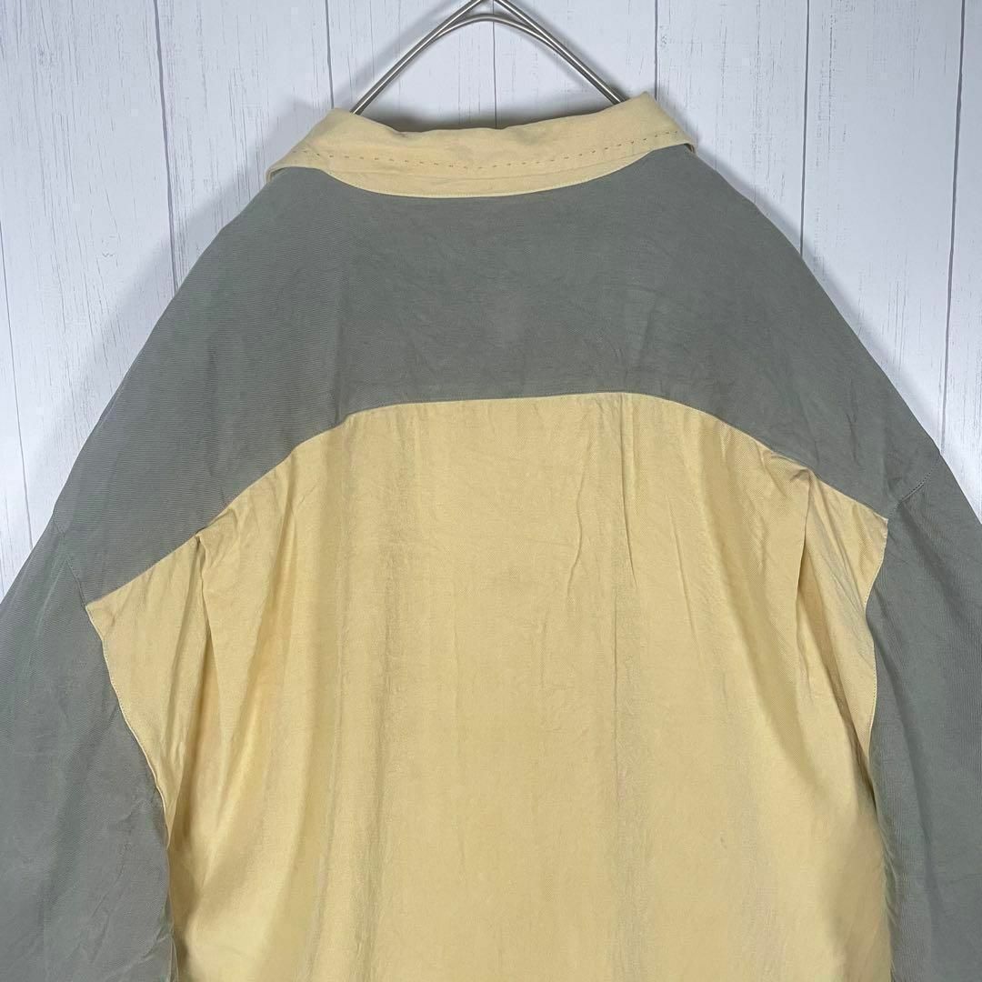 VINTAGE(ヴィンテージ)の[古着]ビンテージ　半袖　シャツ　オープンカラー　シルク　バイカラー　黄　カーキ メンズのトップス(シャツ)の商品写真