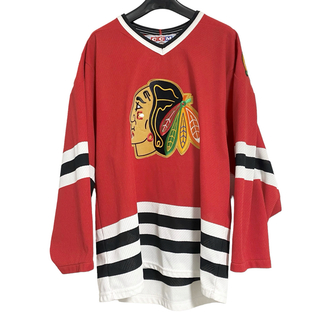 NHL ブラックホークス アイスホッケー ゲームシャツ 赤 Mサイズ(ジャージ)