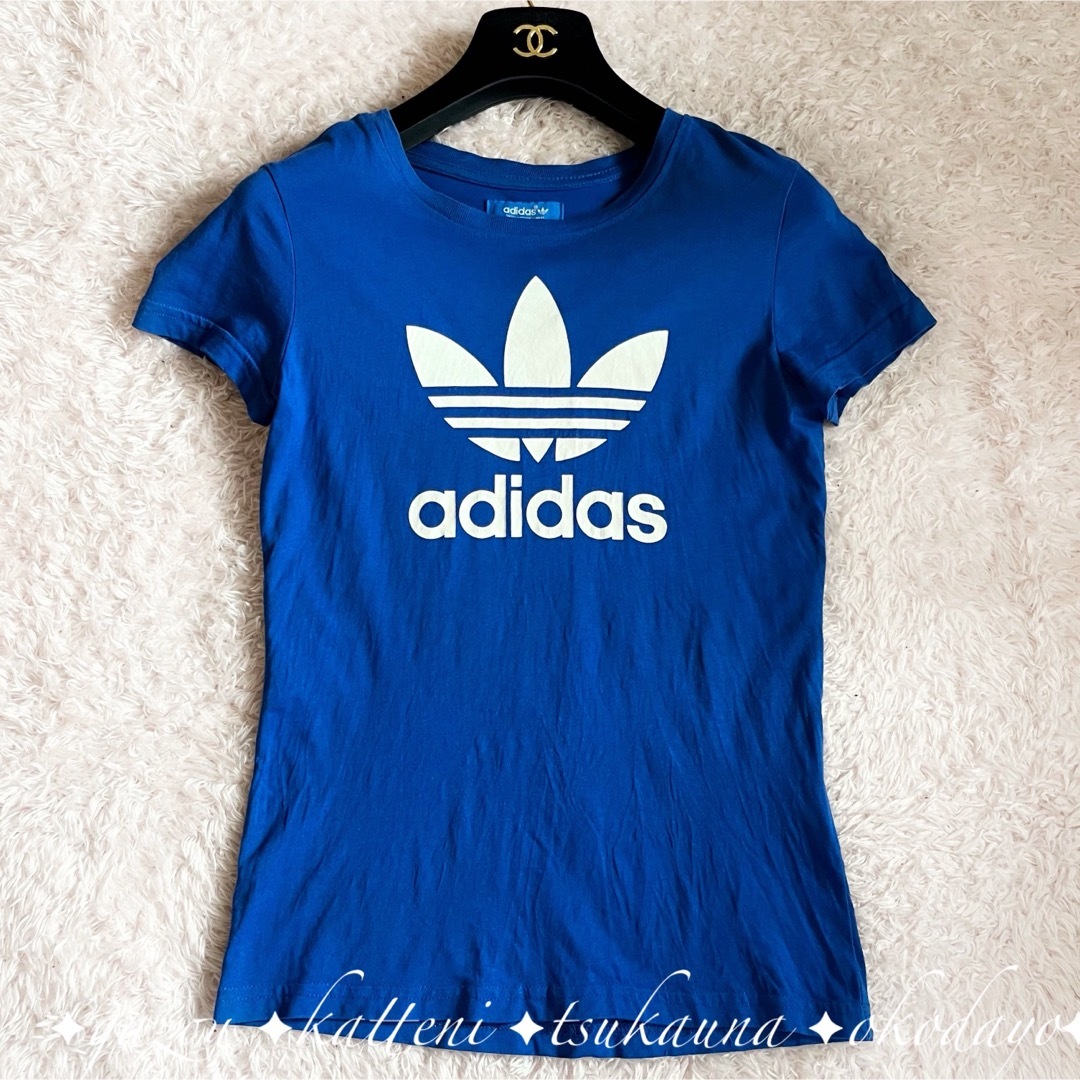 adidas(アディダス)のアディダス ブランドロゴ 半袖 Tシャツ プリントT 青 ブルー S 36 レディースのトップス(Tシャツ(半袖/袖なし))の商品写真