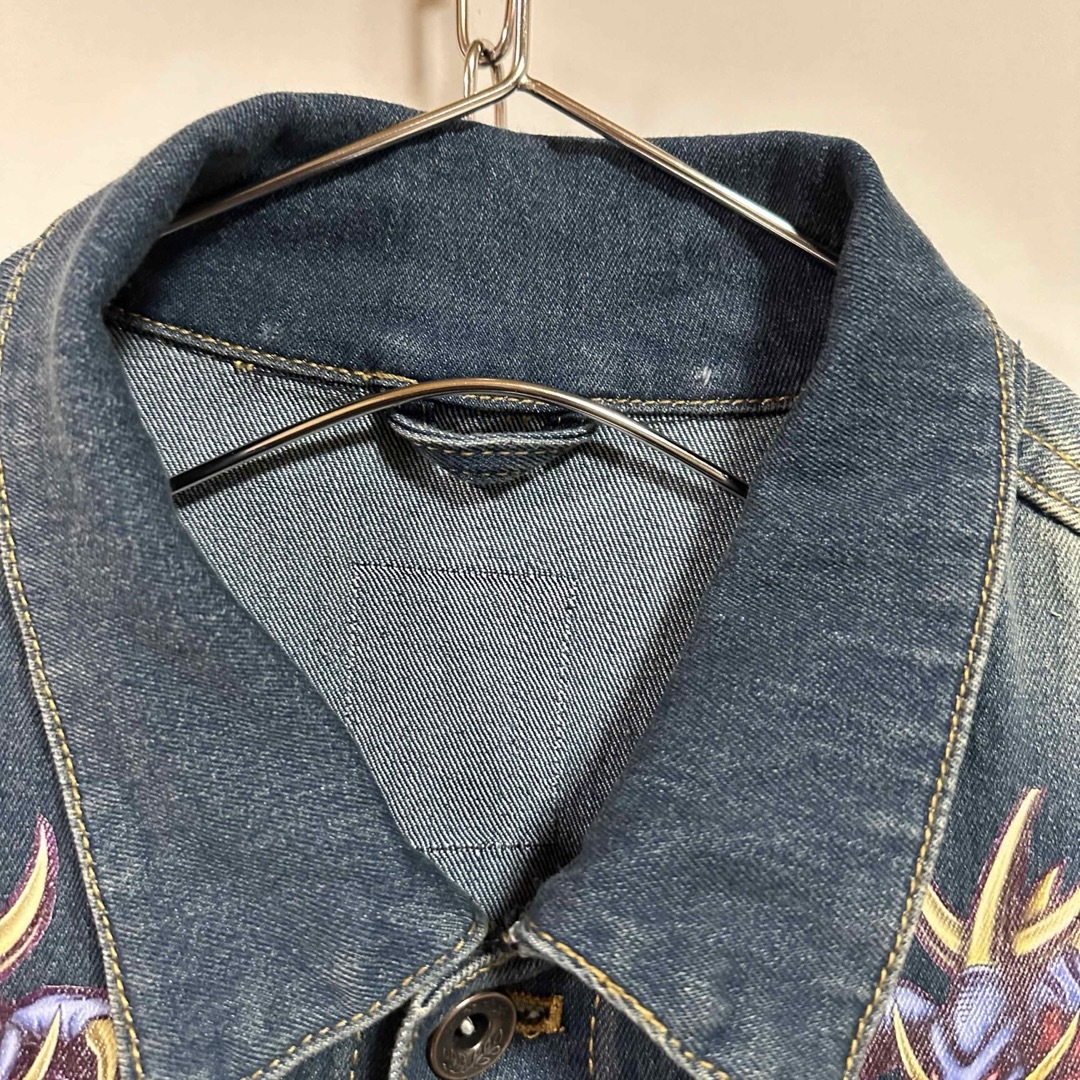 希少 古着 "no brand" トライホーンドラゴン プリントデニムジャケット メンズのジャケット/アウター(Gジャン/デニムジャケット)の商品写真