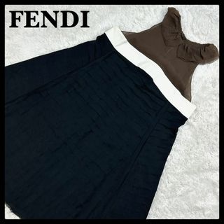 FENDI - フェンディ FENDI☆マルチカラー シルク膝丈ワンピース FD6223