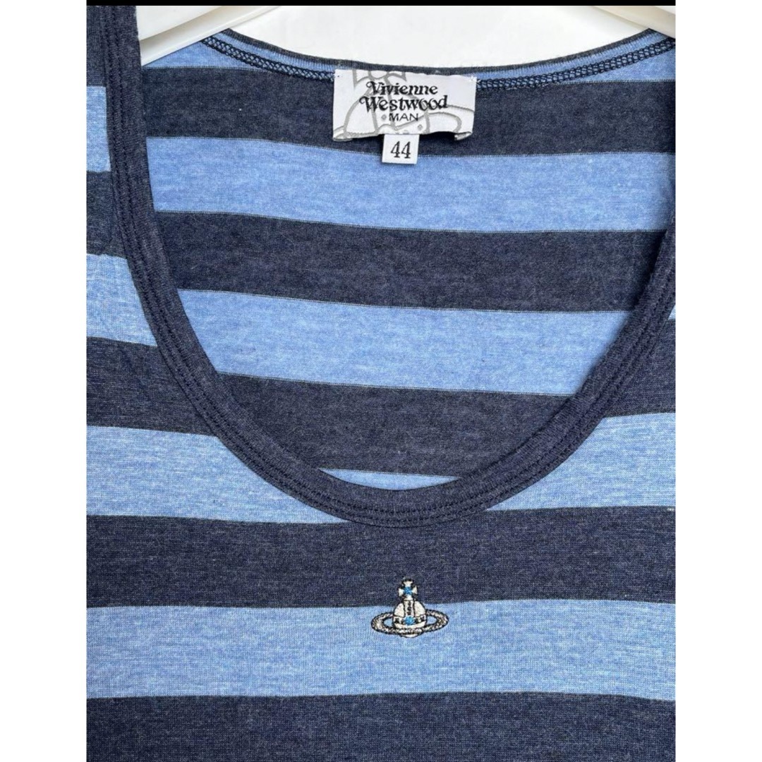 Vivienne Westwood(ヴィヴィアンウエストウッド)のヴィヴィアンウエストウッド　青×水色ストレッチボーダーTシャツ　44 メンズのトップス(Tシャツ/カットソー(半袖/袖なし))の商品写真