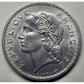 ヴィンテージ フランス大輪5フラン1949年女神マリアンヌ\アルミ(貨幣)