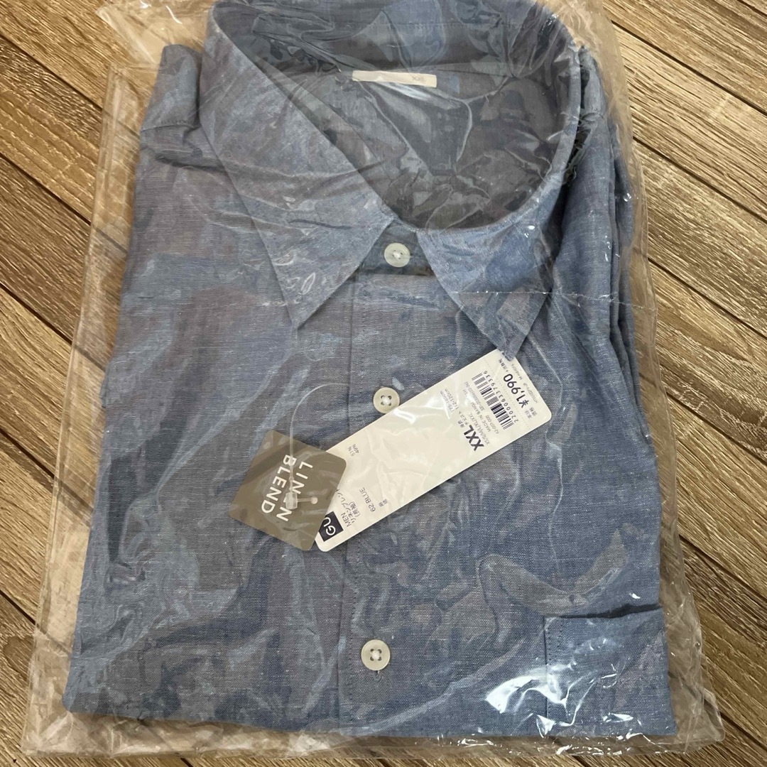 GU(ジーユー)の新品タグ付●GU リネンブレンドシャツ(長袖) ブルー　XXL メンズのトップス(シャツ)の商品写真