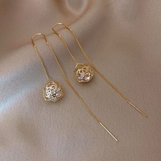 大好評♡　アクセサリー　S925　ピアス　ロング　ゴールド　フリンジ　シンプル(ピアス)