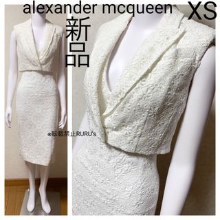 アレキサンダーマックイーン(Alexander McQueen)の新品 アレキサンダーマックィーン ホワイト刺繍レース ジャケットワンピースドレス(ひざ丈ワンピース)