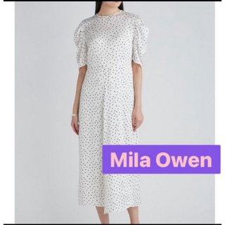 ミラオーウェン(Mila Owen)のMila owen ミラオーウェン　タックスリーブナローフレアワンピース ドット(ロングワンピース/マキシワンピース)