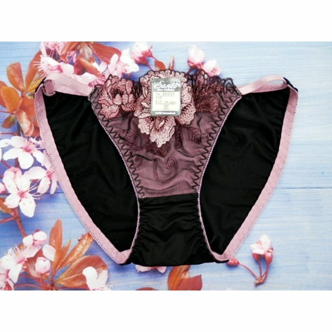 SE13★B70 M★脇高ブラショーツセット 牡丹刺繍 ピンク/黒 レディースの下着/アンダーウェア(ブラ&ショーツセット)の商品写真