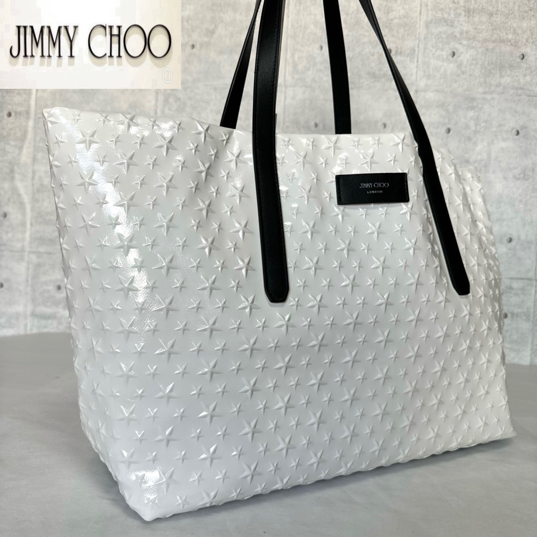 JIMMY CHOO(ジミーチュウ)の美品 JIMMY CHOO PIMLICO ホワイト パテントレザートートバッグ レディースのバッグ(トートバッグ)の商品写真