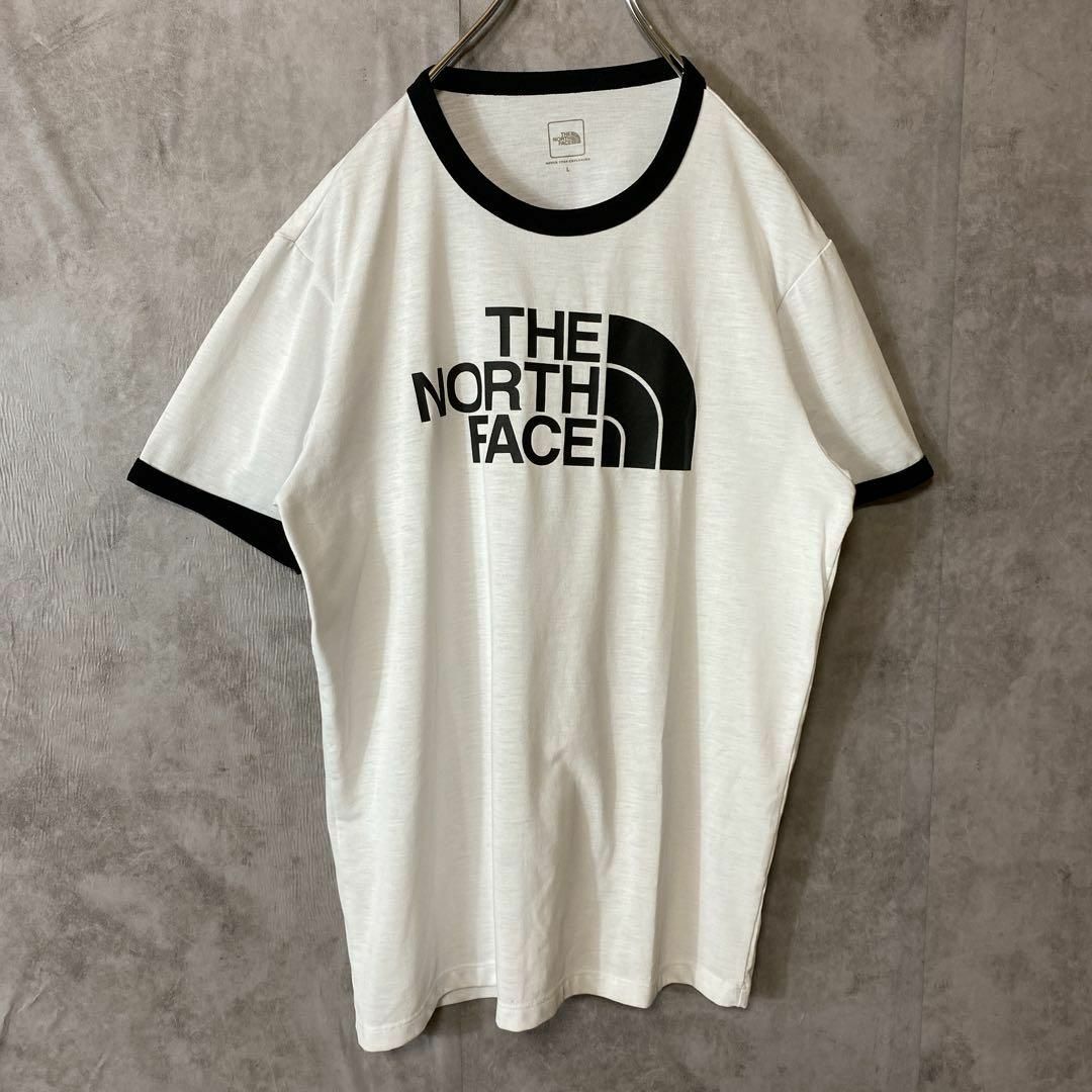 THE NORTH FACE(ザノースフェイス)の【リンガーTシャツ】NORTH FACEノースフェイス古着ビックロゴ白L半袖 メンズのトップス(Tシャツ/カットソー(半袖/袖なし))の商品写真