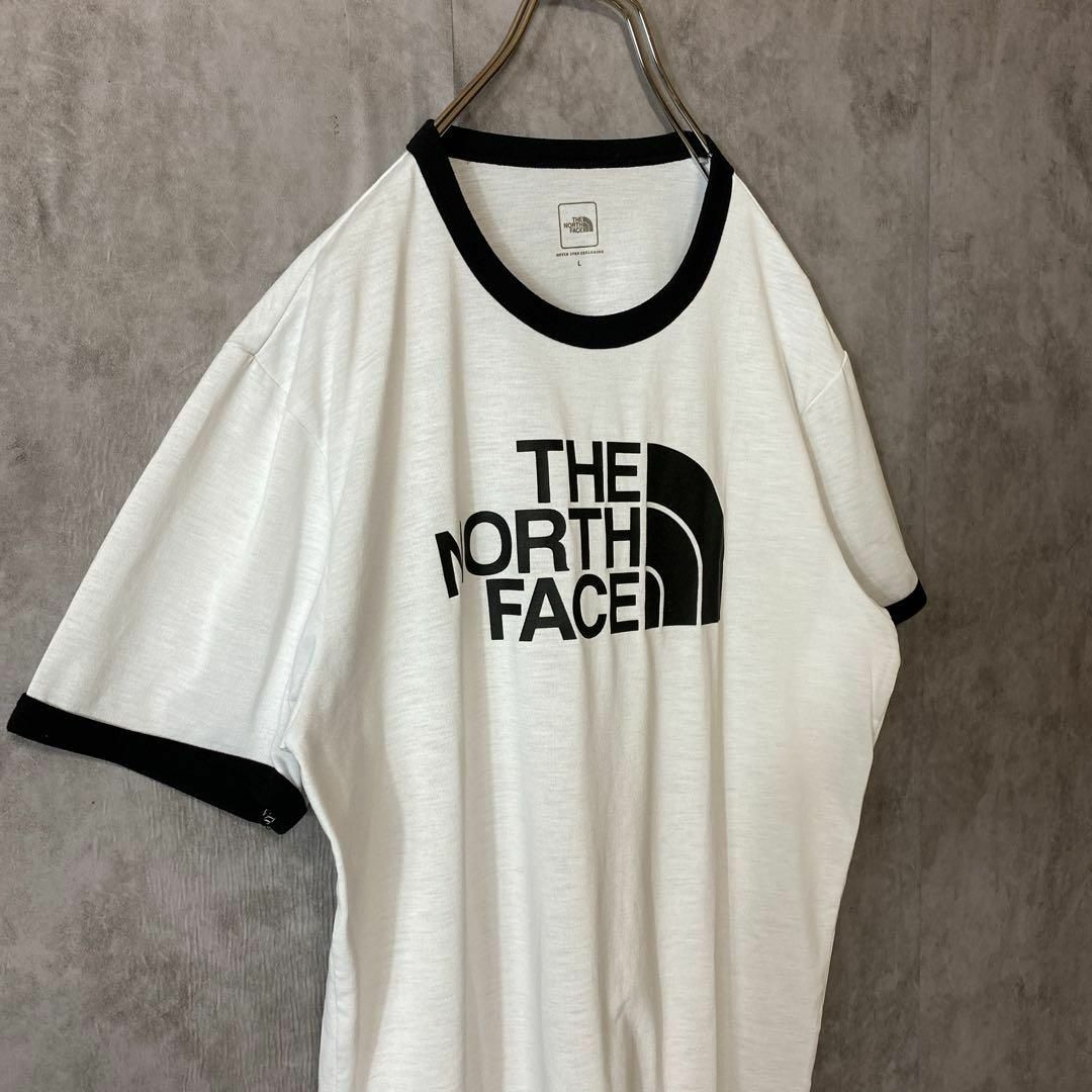 THE NORTH FACE(ザノースフェイス)の【リンガーTシャツ】NORTH FACEノースフェイス古着ビックロゴ白L半袖 メンズのトップス(Tシャツ/カットソー(半袖/袖なし))の商品写真