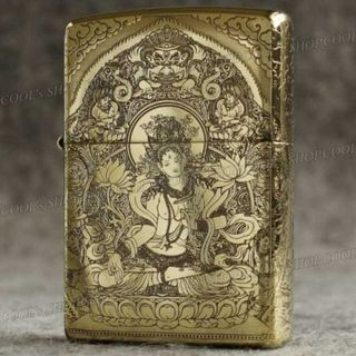 観音菩薩 五面総彫り オイルライター ZORRO ゴールド zippo 金 梵字(タバコグッズ)