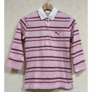 プーマ(PUMA)のPUMA プーマ レディース 七分袖ポロシャツ ピンク ボーダー Lサイズ (ポロシャツ)