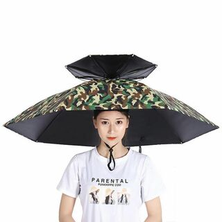 【色: 迷彩・ブラック】ZEWZE かぶる傘 ハンズフリー レジャーハット 帽子(その他)
