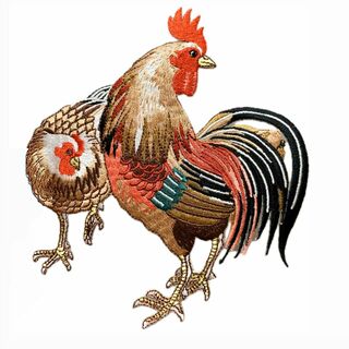 アイロンワッペン　刺繡　ニワトリ　雌鶏と雄鶏　最高の発色　衣類DIY(その他)
