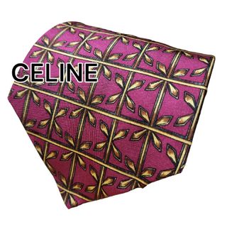 セリーヌ(celine)の【CELINE】　セリーヌ　レッド系　総柄　スペイン製　短め(ネクタイ)