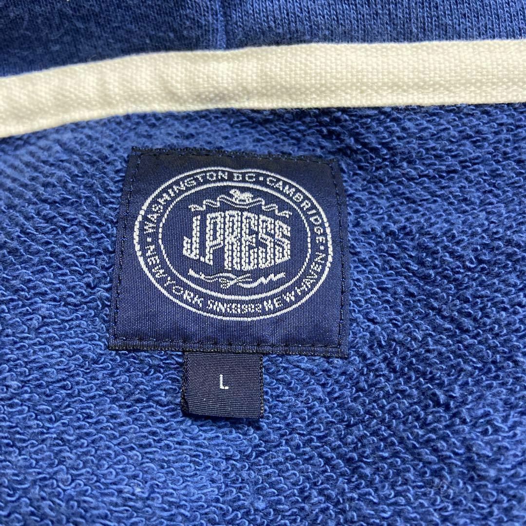J.PRESS(ジェイプレス)の【刺繍ロゴ、ジップパーカー】J.PRESS古着かぶり青90s ニューヨーカー メンズのトップス(パーカー)の商品写真