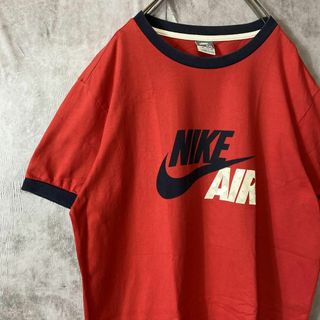 ナイキ(NIKE)の【オーバーサイズ、リンガーTシャツ】NIKEビッグスウッシュロゴ古着Tシャツ赤(Tシャツ/カットソー(半袖/袖なし))