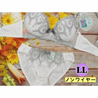 WNK13★LLサイズ★ノンワイヤーブラショーツセット オーナメント ピンク(ブラ&ショーツセット)