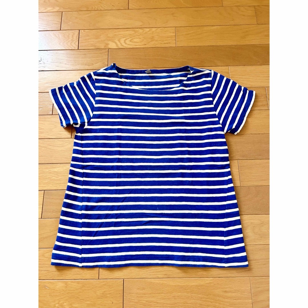 UNIQLO(ユニクロ)のユニクロ　ボーダーTシャツ　M ブルー×ホワイト レディースのトップス(Tシャツ(半袖/袖なし))の商品写真