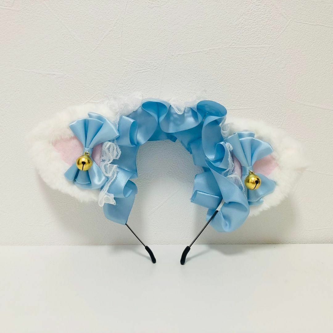 猫耳 ねこ耳 カチューシャ 髪飾り ヘッドドレス リボン コスプレ ブルー レディースのヘアアクセサリー(カチューシャ)の商品写真