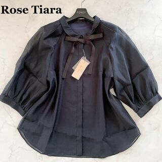 ローズティアラ(Rose Tiara)の新品꧁ローズティアラ꧂ボウタイ ブラウス ラメ 大きいサイズ46 袖シースルー(シャツ/ブラウス(長袖/七分))