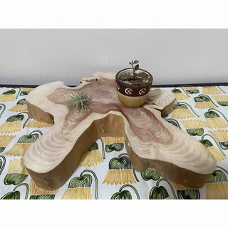木製　花台　飾り棚　ハンドメイド　一枚板　カイズカ　切り株　ナチュラル　北欧