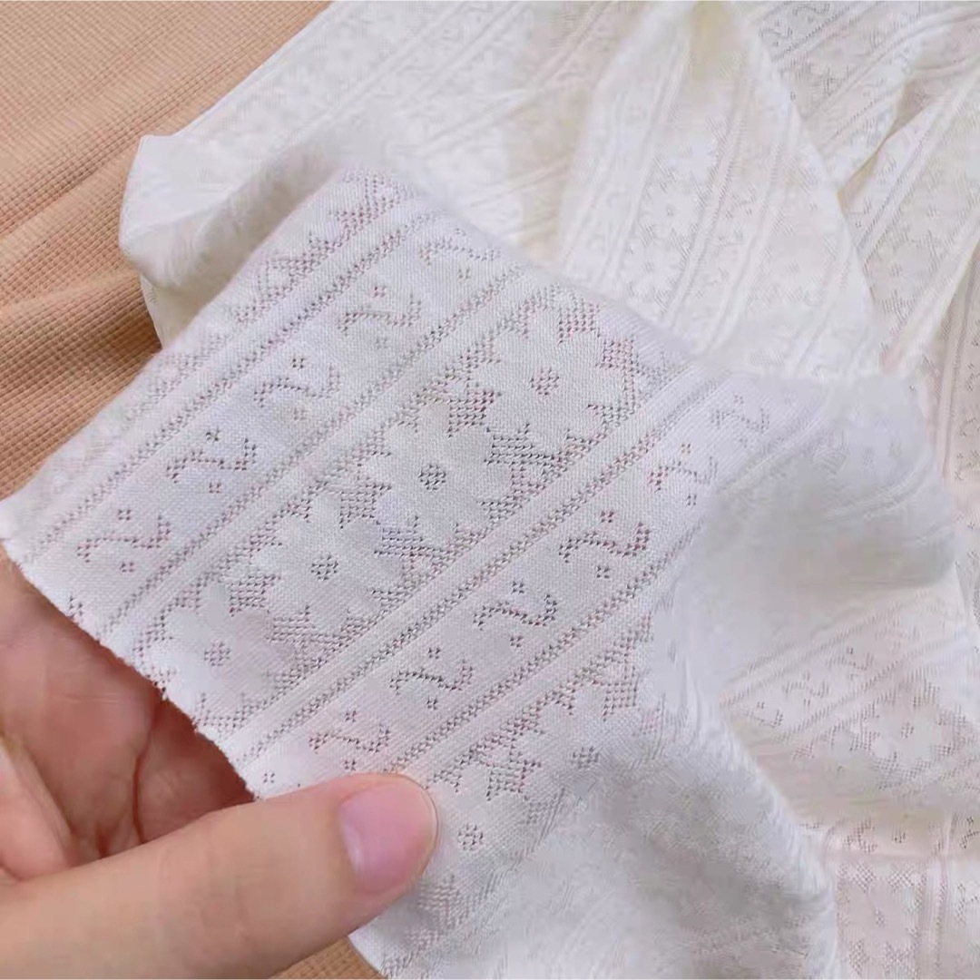 純綿ジャガードスパンニットオフホワイト ハンドメイドの素材/材料(生地/糸)の商品写真