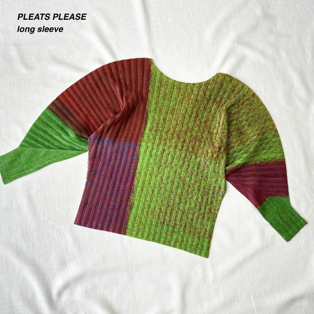 PLEATS PLEASE ISSEY MIYAKE(プリーツプリーズイッセイミヤケ)の極美品 プリーツプリーズ マルチカラー 変形 長袖 お洒落 モード 3 レディースのトップス(Tシャツ(長袖/七分))の商品写真