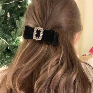 リボン　バレッタ　ベルベット　ヘアピン　高級感　ヘアアクセ　可愛い　結婚式(バレッタ/ヘアクリップ)