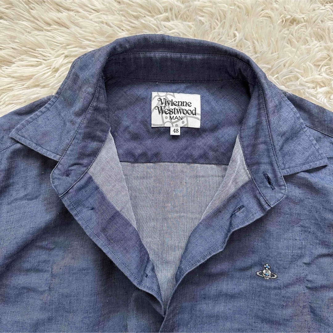 Vivienne Westwood(ヴィヴィアンウエストウッド)の【ヴィヴィアンウエストウッド】デニムシャツ 48 L 半袖 麻 オーブ メンズのトップス(シャツ)の商品写真